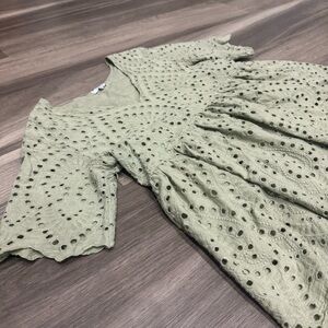 Vanessa Zani Light Olive Green Eyelet Lace Peplum Top Size Medium Cottage core